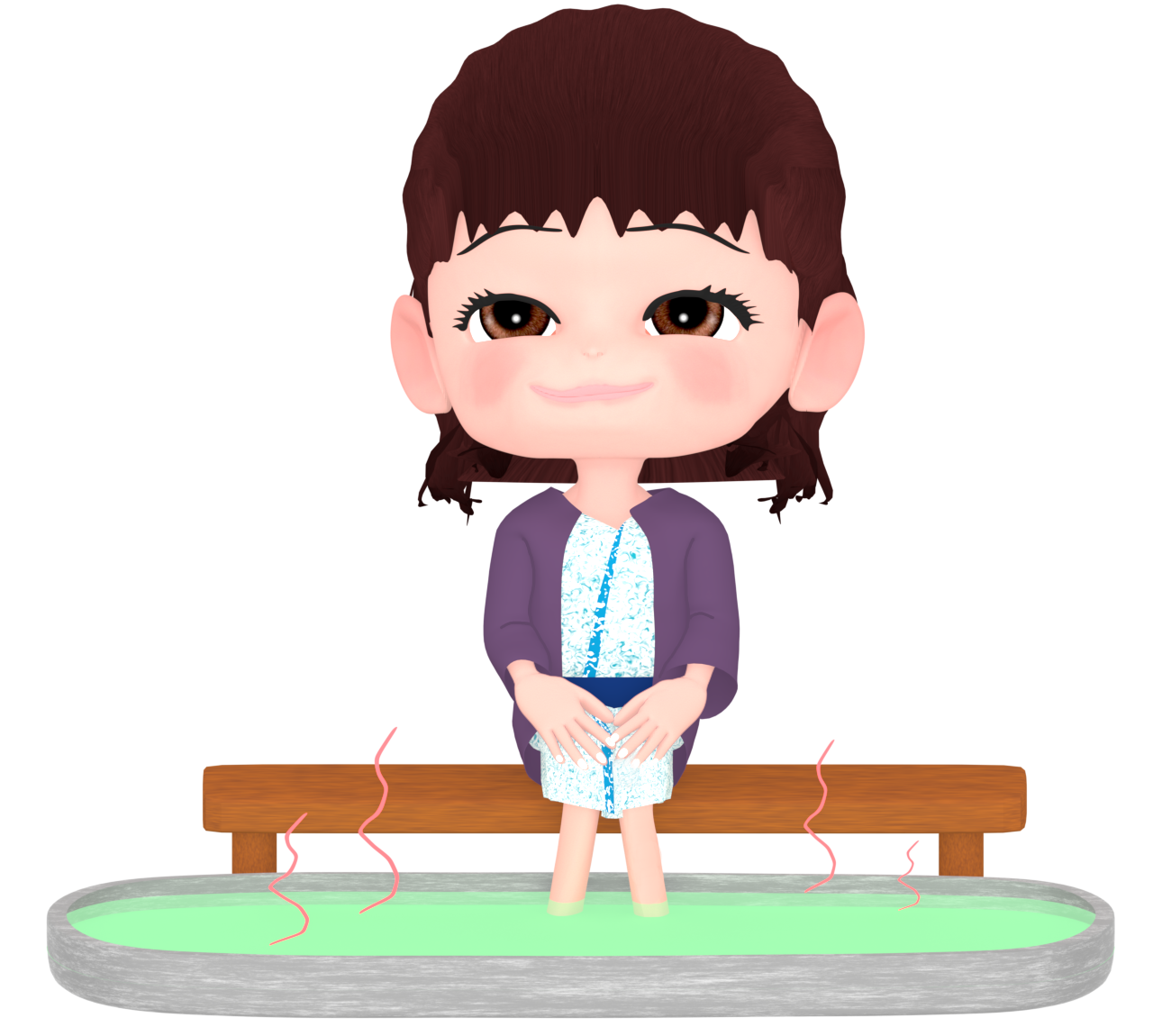 足湯に入る女性のイラスト