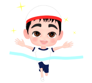 徒競走で1番になる白組の男の子のイラスト