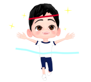 徒競走で１番になる男子生徒のイラスト
