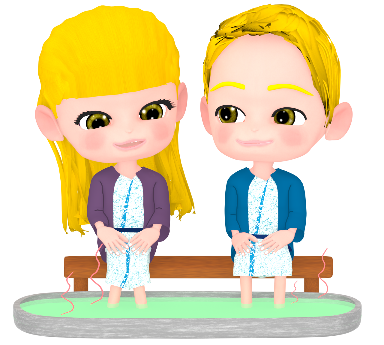 足湯に入る外国人のイラスト