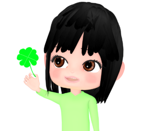 四つ葉のクローバーを手に持つ女性のイラスト