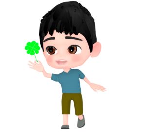 四つ葉のクローバーを見つけて喜ぶ男の子のイラスト