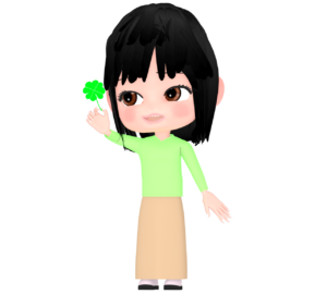 四つ葉のクローバーを見つけて喜ぶ女性のイラスト
