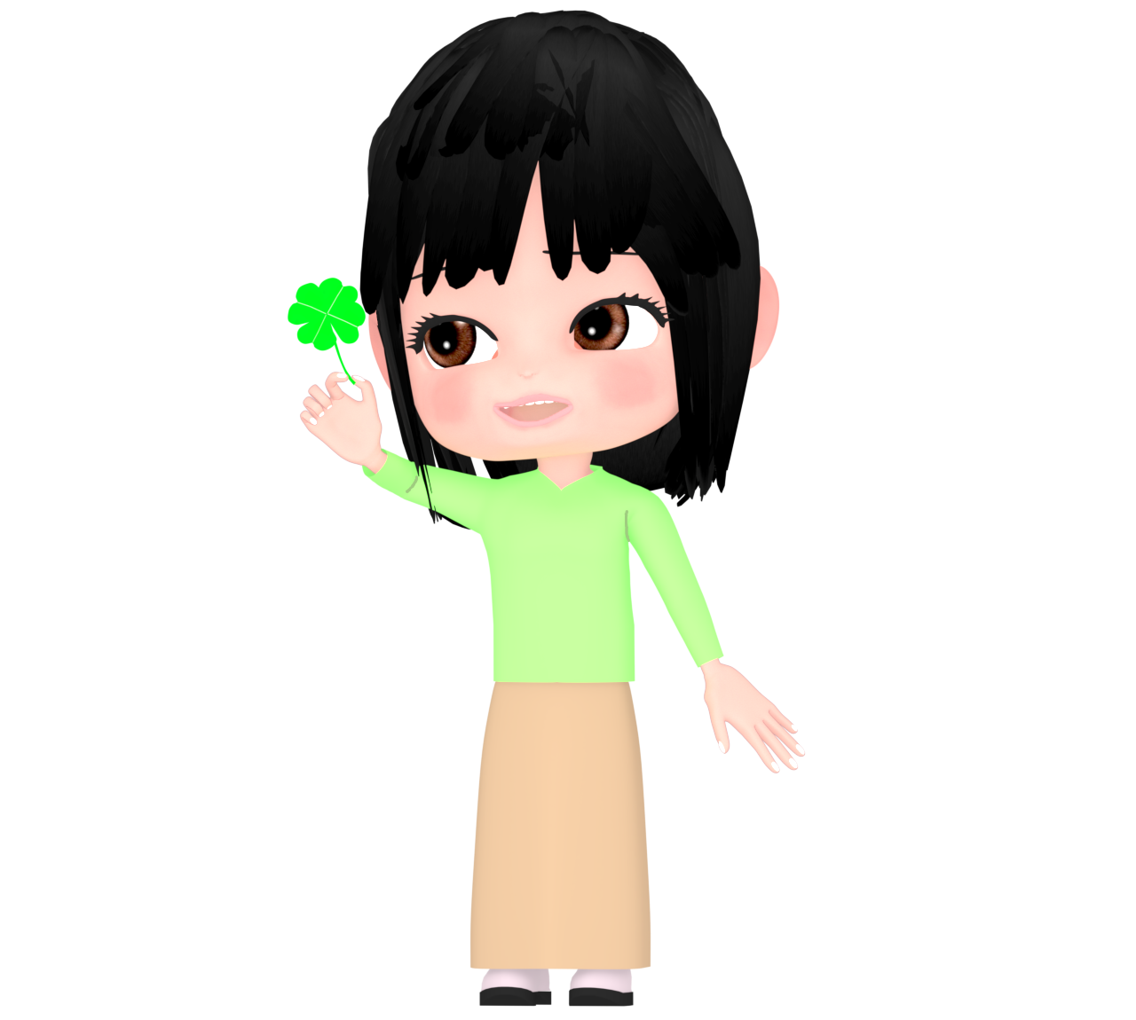 四つ葉のクローバーを見つけて喜ぶ女性のイラスト