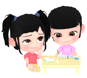 友達と宿題をする女の子のイラスト