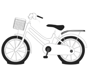 前輪と後輪がパンクをしたママチャリのイラスト
