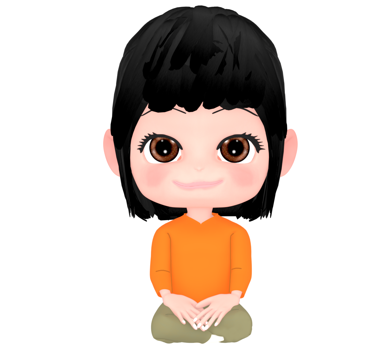 正面から見る胡座をかく女性のイラスト