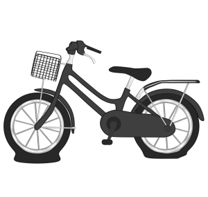 前と後ろのタイヤがパンクした自転車のイラスト