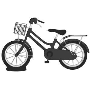 前輪の空気が抜けた自転車のイラスト
