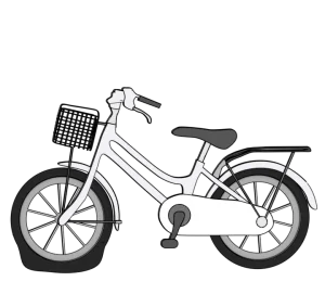 前輪がパンクした自転車のイラスト