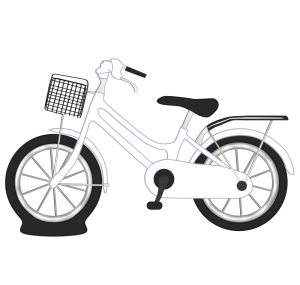 前輪がパンクした自転車のイラスト