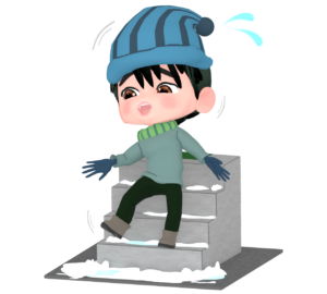 凍る階段で滑る人のイラスト
