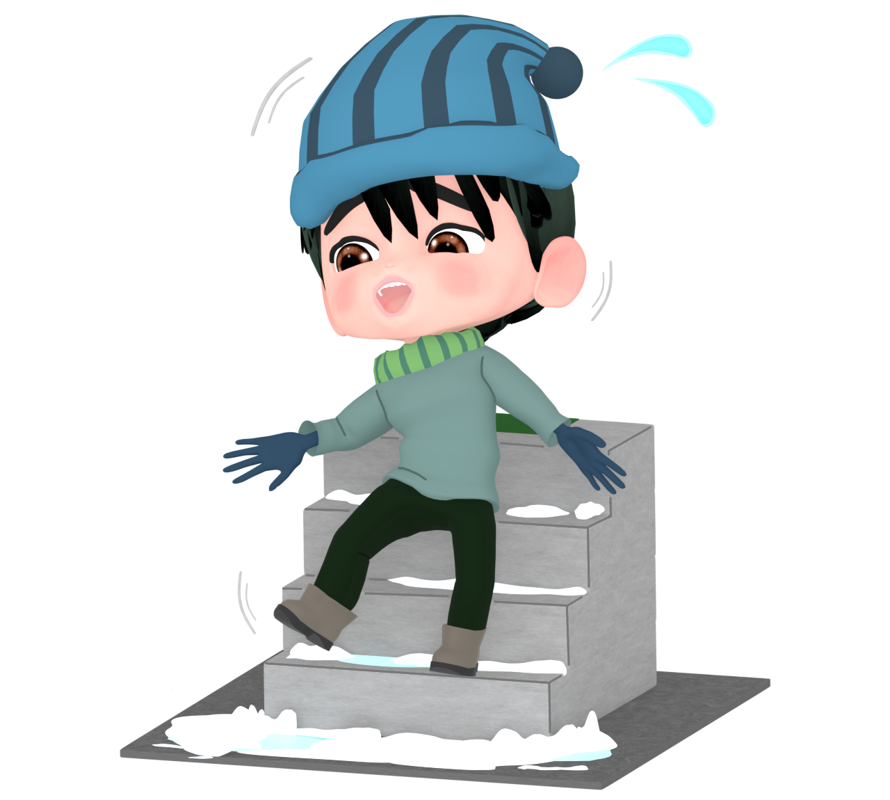 凍る階段で滑る人のイラスト