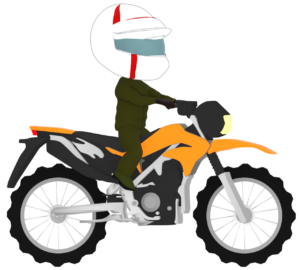 フルフェイスでオフロードバイクに乗るイラスト
