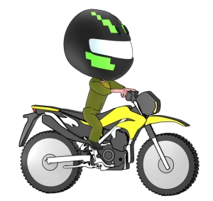 フルフェイスでオフロードバイクに乗るイラスト