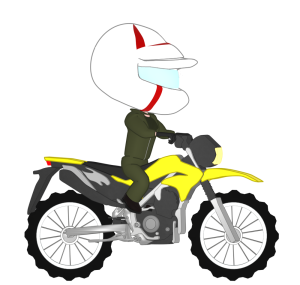 フルフェイスでオフロードバイクに乗るイラスト