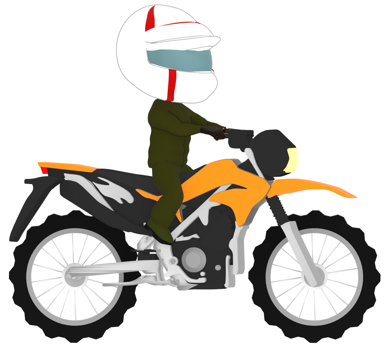 フルフェイスでオフロードバイクに乗るイラスト