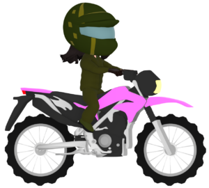 フルフェイスでオフロードバイクに乗る女性のイラスト