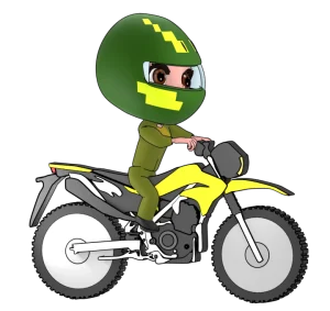 フルフェイスでオフロードバイクに乗る女性のイラスト