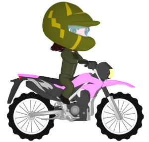 フルフェイスでオフロードバイクに乗る女性のイラスト
