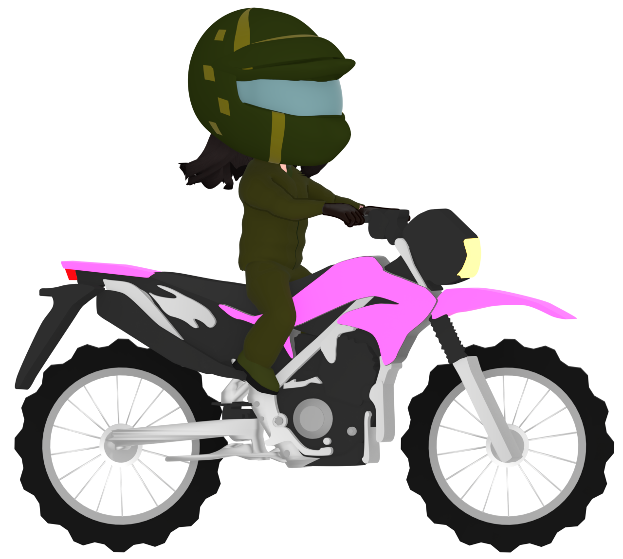 フルフェイスでオフロードバイクに乗る女性のイラスト