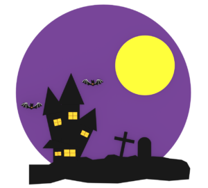 満月が浮かぶ不気味なお城のイラスト