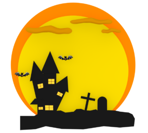 満月とハロウィンのお城のイラスト