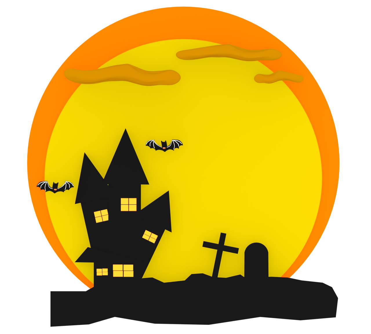 満月とハロウィンのお城のイラスト