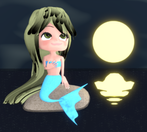 満月を見る人魚のイラスト