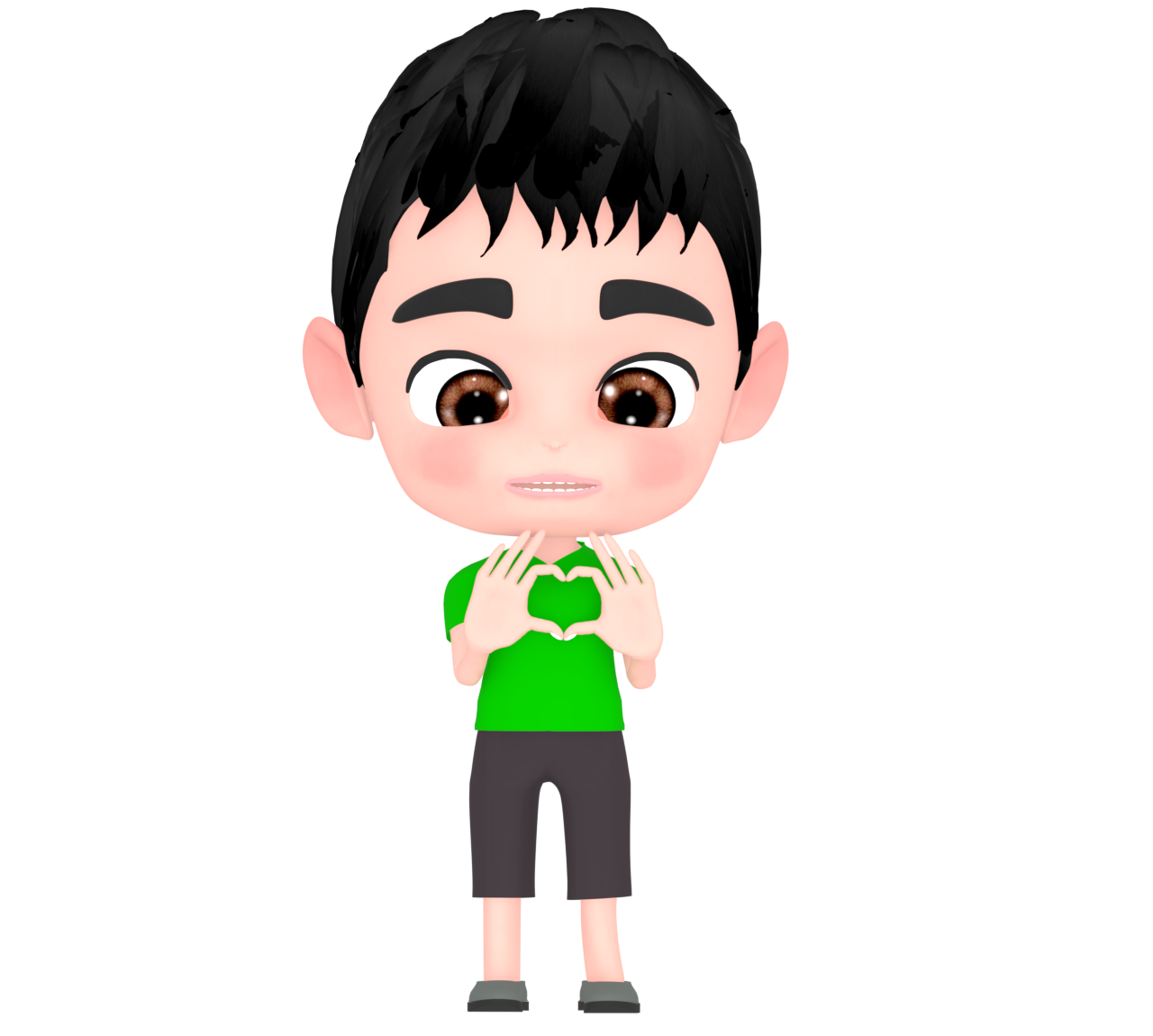 楽しくハートを作る男の子のイラスト