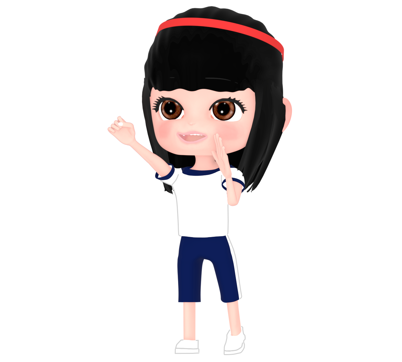 楽しく運動会で応援をする女子のイラスト