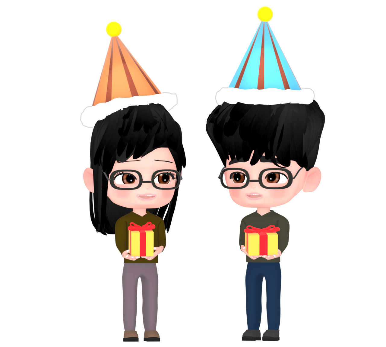 プレゼント交換をする恋人のイラスト