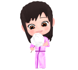 わたあめを食べる女の子のイラスト（綿菓子）