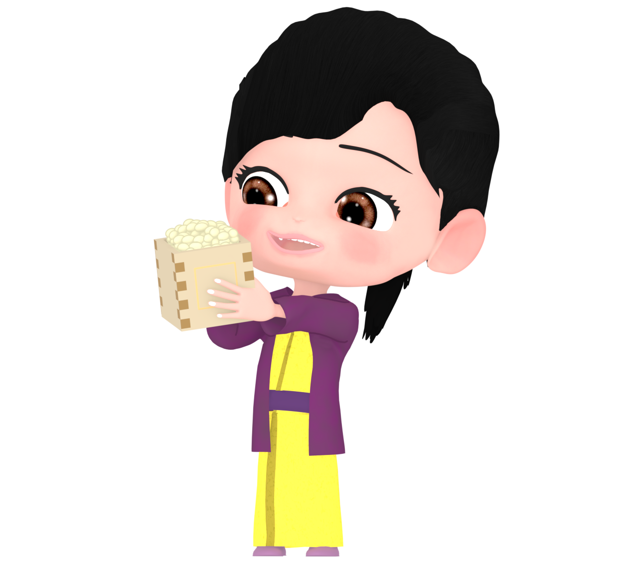 節分の豆を食べる女の子のイラスト