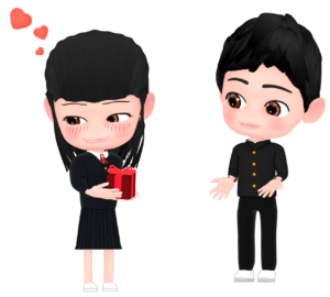 バレンタインのチョコを渡す女子のイラスト