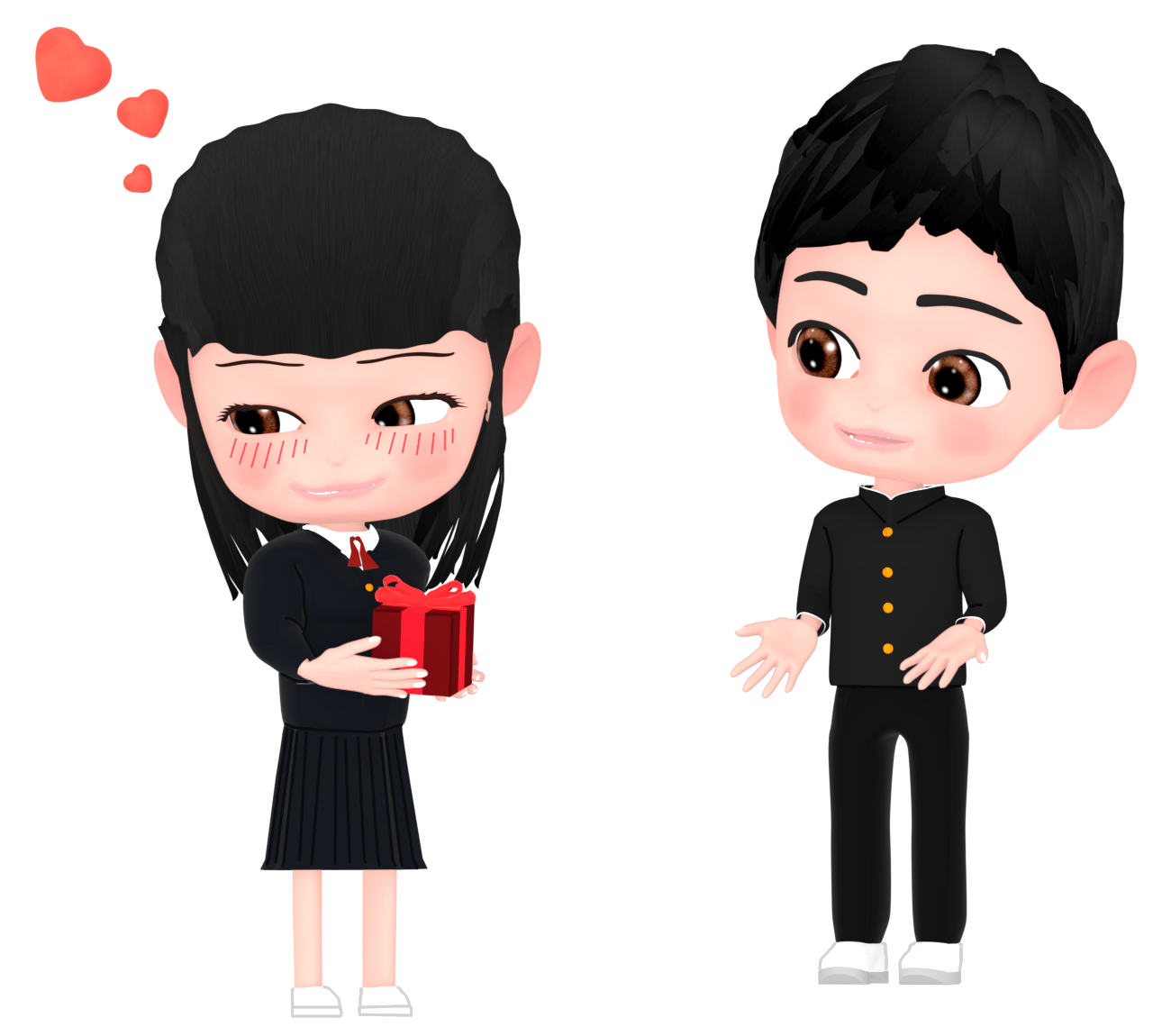 バレンタインのチョコを渡す女子のイラスト