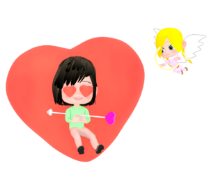 女の子にハートの矢がささるイラスト