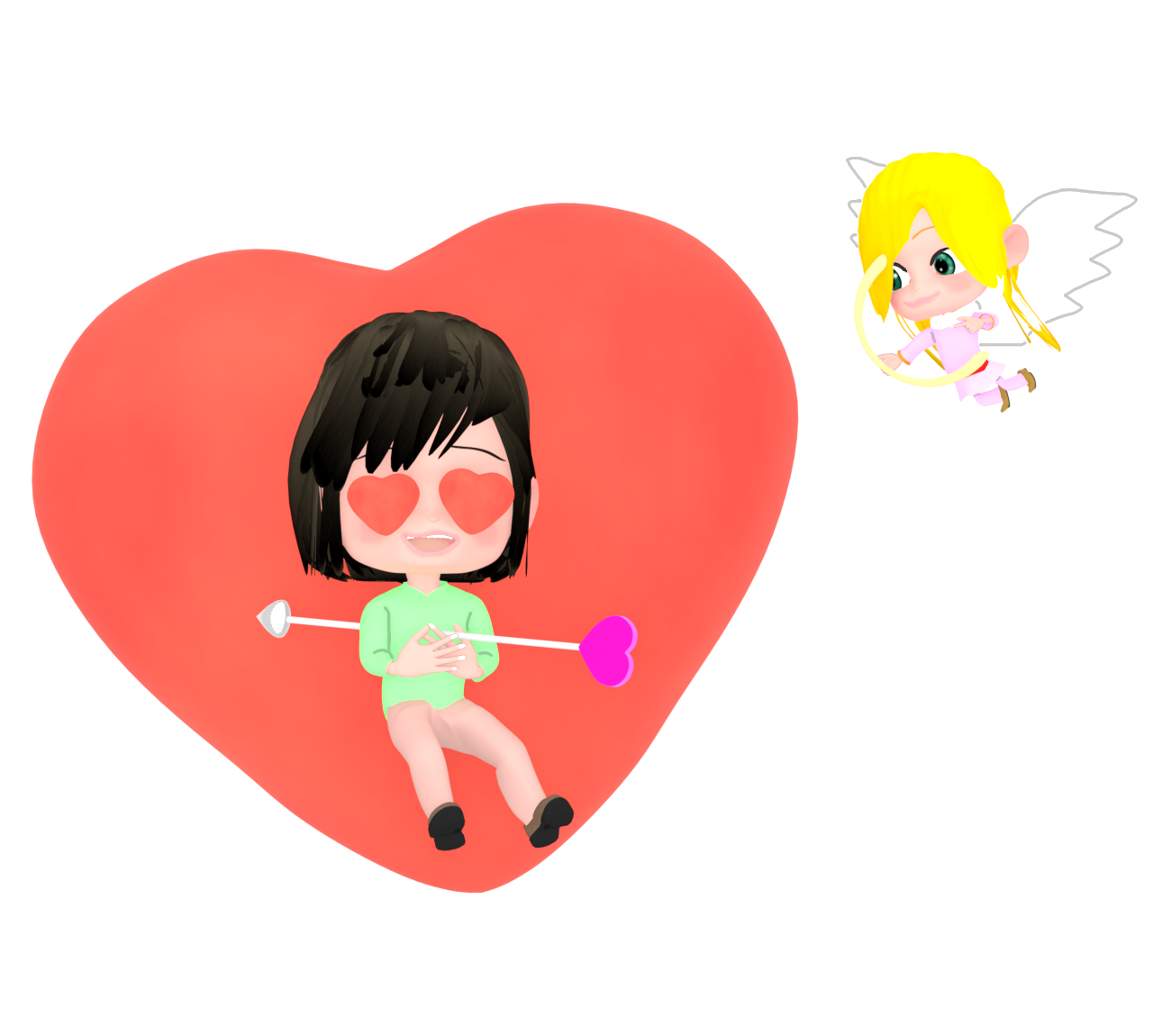 女の子にハートの矢がささるイラスト