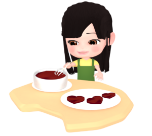バレンタインチョコを作る女の子のイラスト