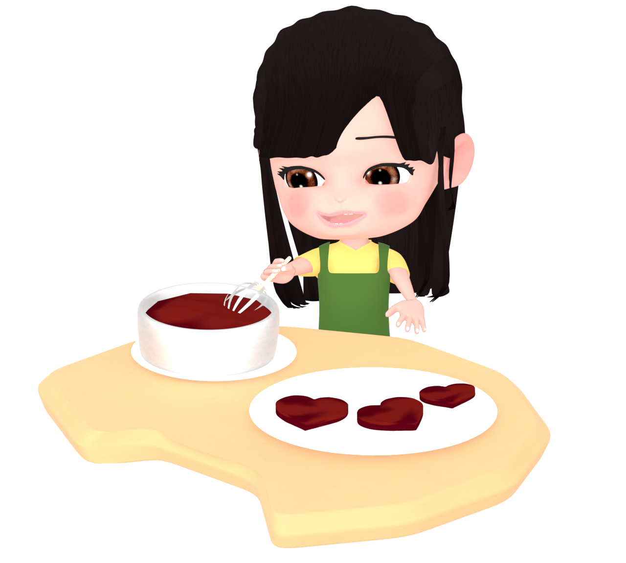 バレンタインチョコを作る女の子のイラスト