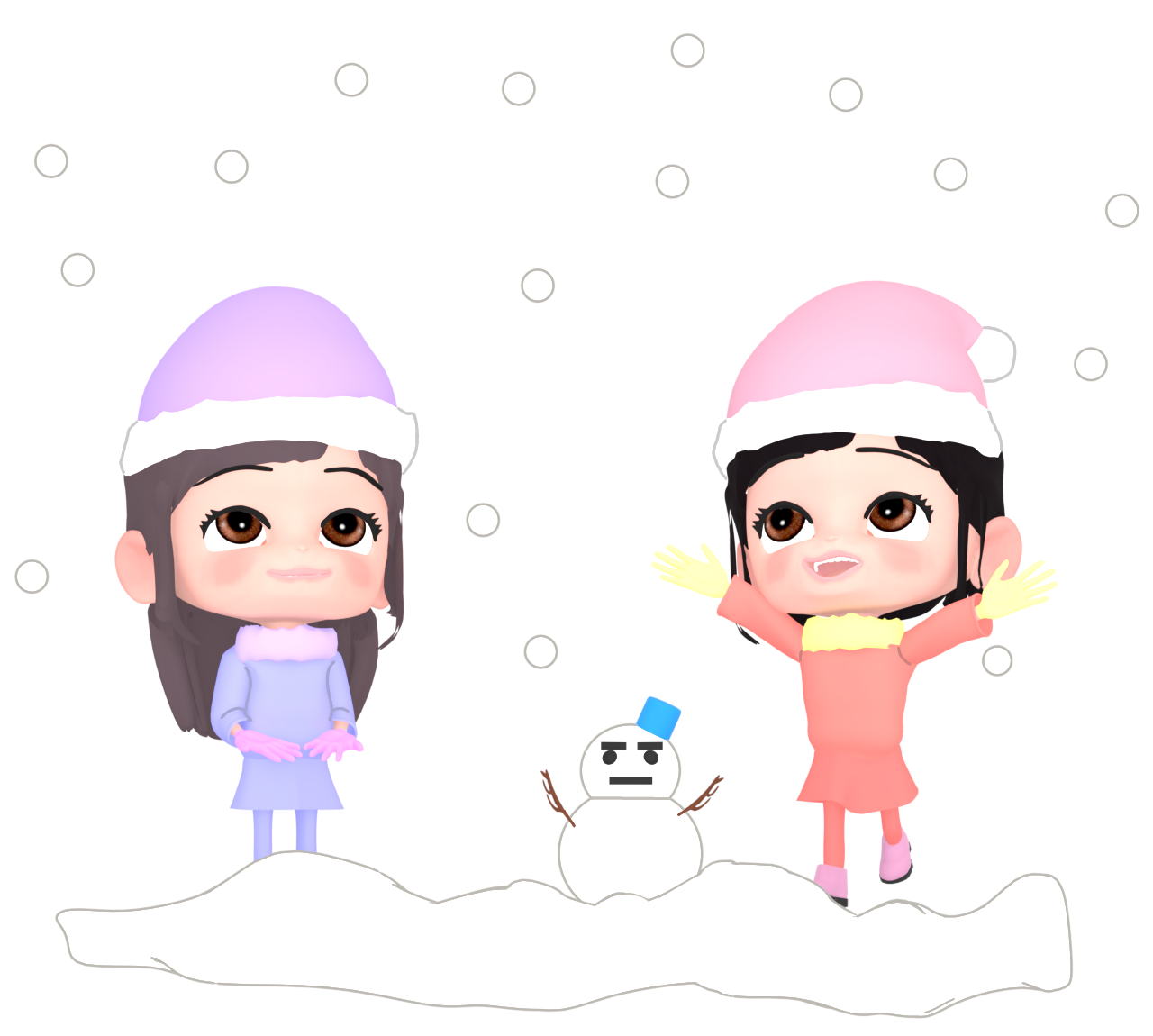 雪で遊ぶ女の子のイラスト