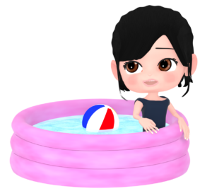 ビニールプールで遊ぶ女の子のイラスト