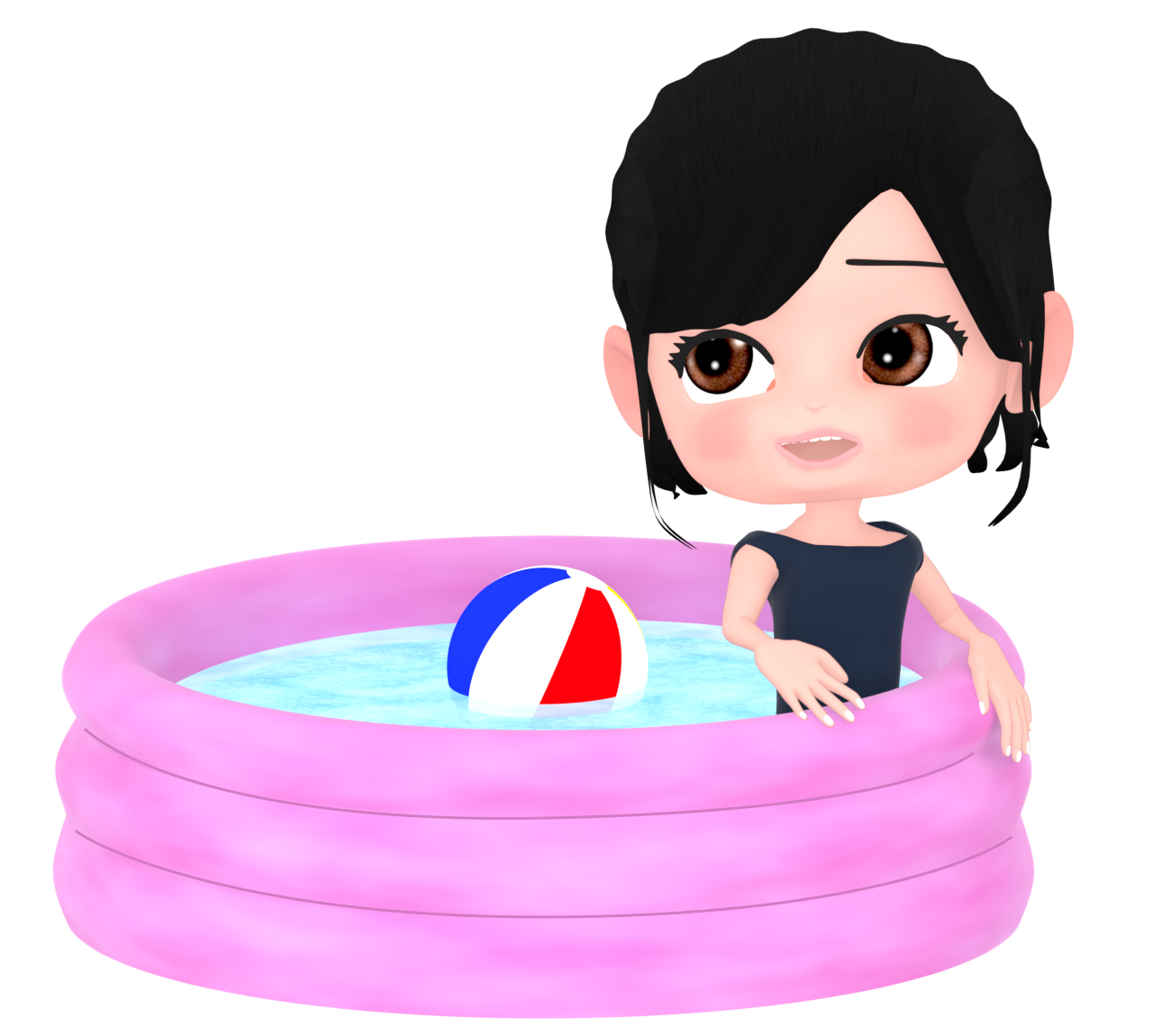 ビニールプールで遊ぶ女の子のイラスト