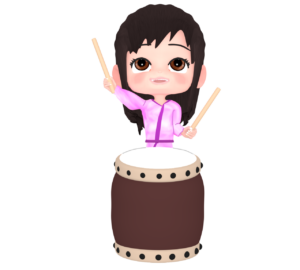 太鼓を叩く女の子のイラスト