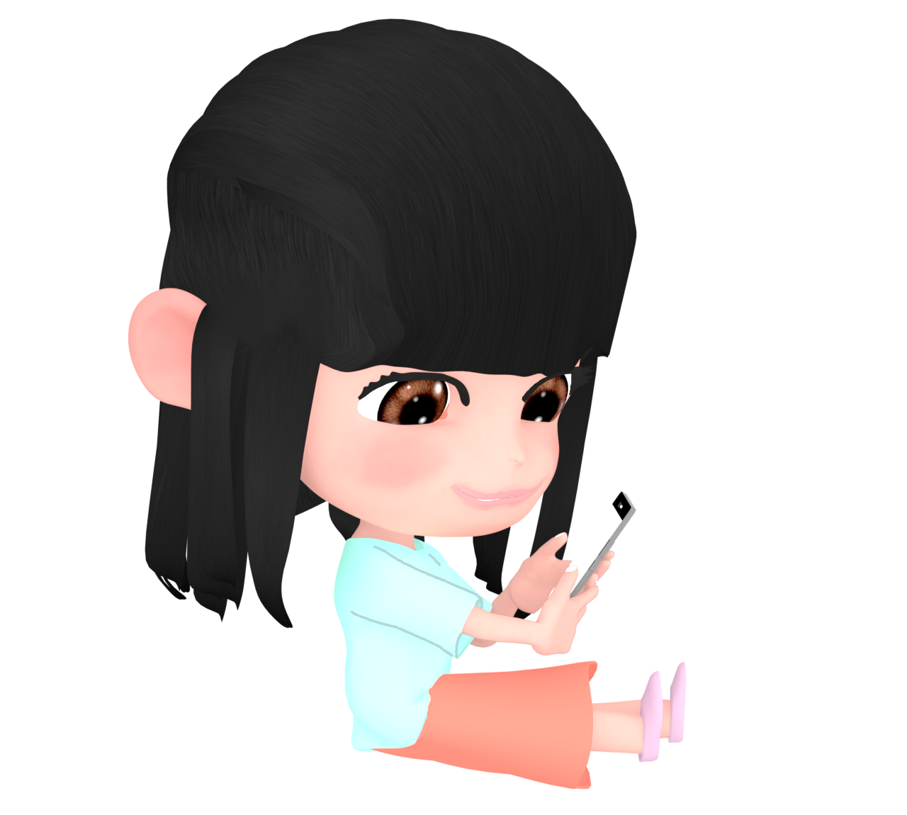 スマホで遊ぶ女の子のイラスト