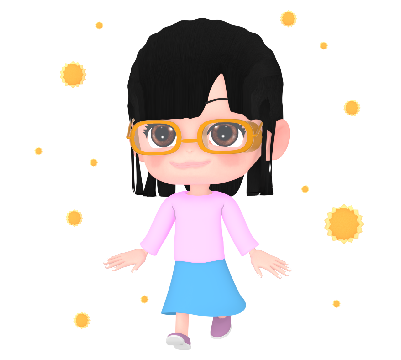 花粉から目を守る対策をした女の子のイラスト