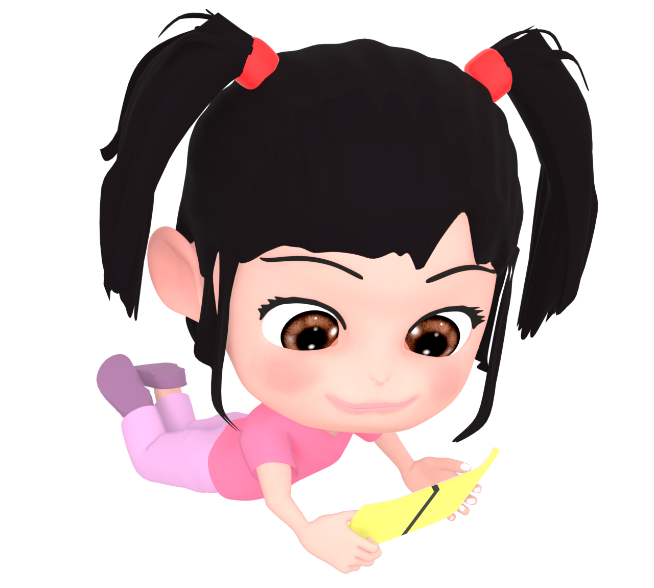 寝ながら本を読む女の子のイラスト