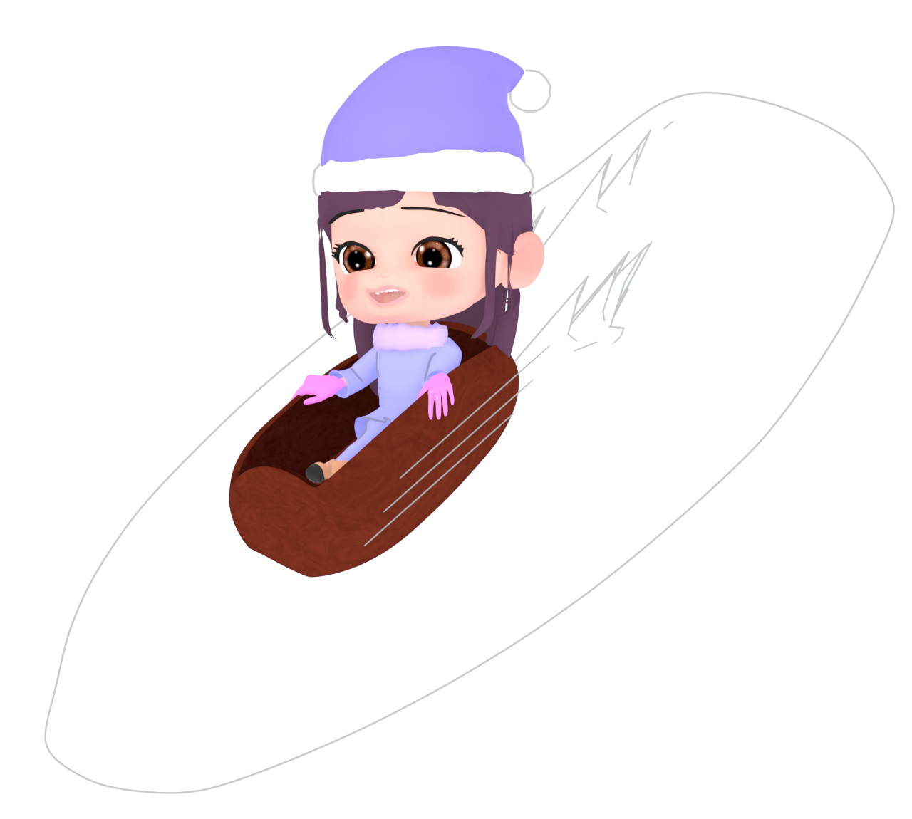 そりで雪を滑る女の子のイラスト