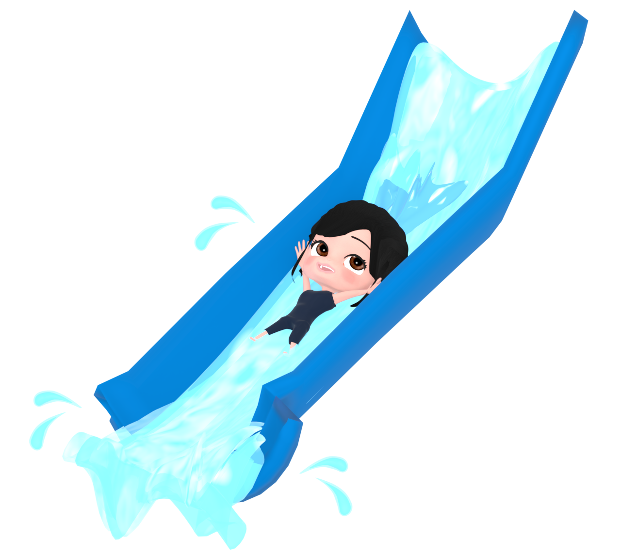 ウォータースライダーを滑る女の子のイラスト
