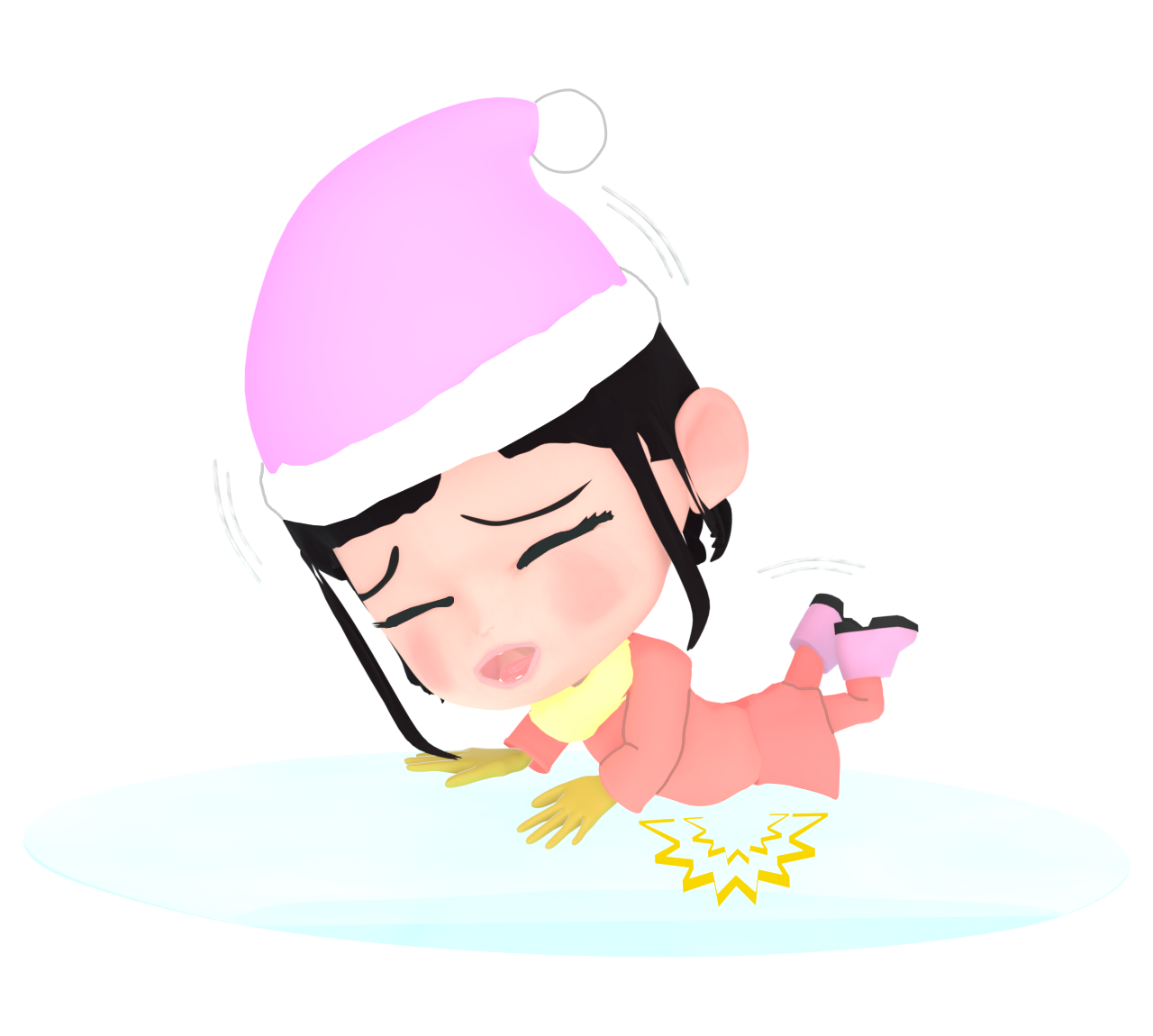 滑って転ぶ女の子のイラスト